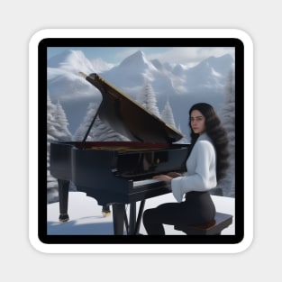 A Female Pianist Playing The Piano On Mt. Blanc In Switzerland Magnet