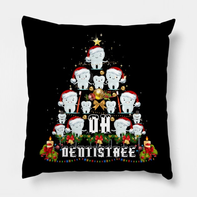 Dental Hygiene Shirts For Men Women Oh Dentistree Tooth Xmas Tree Dentist Ugly Christmas For Women Men Pillow by paynegabriel