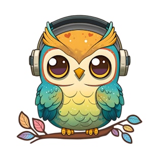 Musical Owl Perched on a Colorful Tree T-Shirt