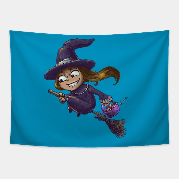 Halloween cute witch trick or treat Tapestry by Carlos CD