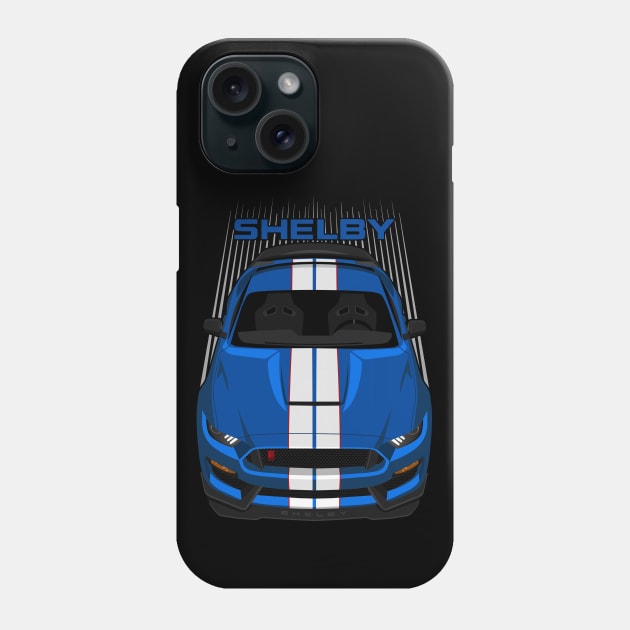 Ford Mustang Shelby GT350R 2015 - 2020 - Velocity Blue - White Stripes Phone Case by V8social