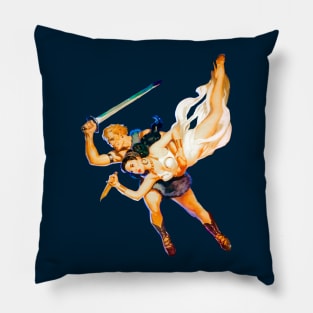 pin up girl couple of warriors with medieval swords retro comic vintage Pillow