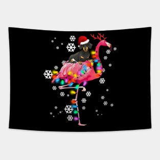 Dachshund riding Flamingo Christmas Tapestry