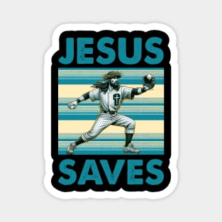 Baseball Jesus Saves Vintage Magnet