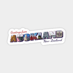 Greetings from Auckland in New Zealand Vintage style retro souvenir Magnet