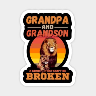 Grandpa And Grandson A Bond That Can’t Be Broken Retro Sunset Lion Magnet