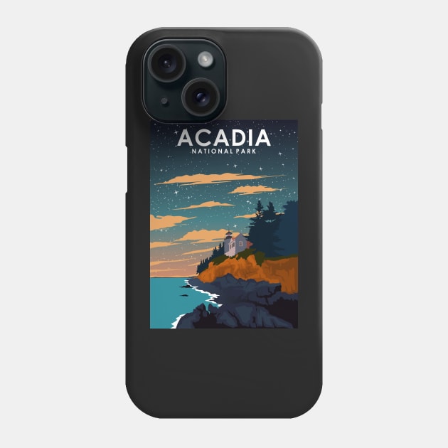 Acadia National Park at Night Vintage Minimal Retro Travel Poster Phone Case by jornvanhezik