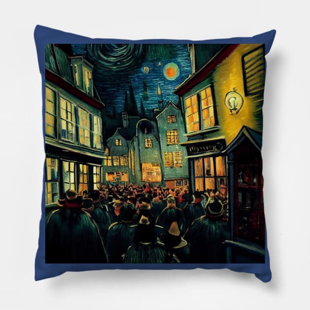 Starry Night in Diagon Alley Pillow by Grassroots Green