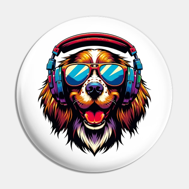 Field Spaniel Smiling DJ with Harmonious Beats Pin by ArtRUs