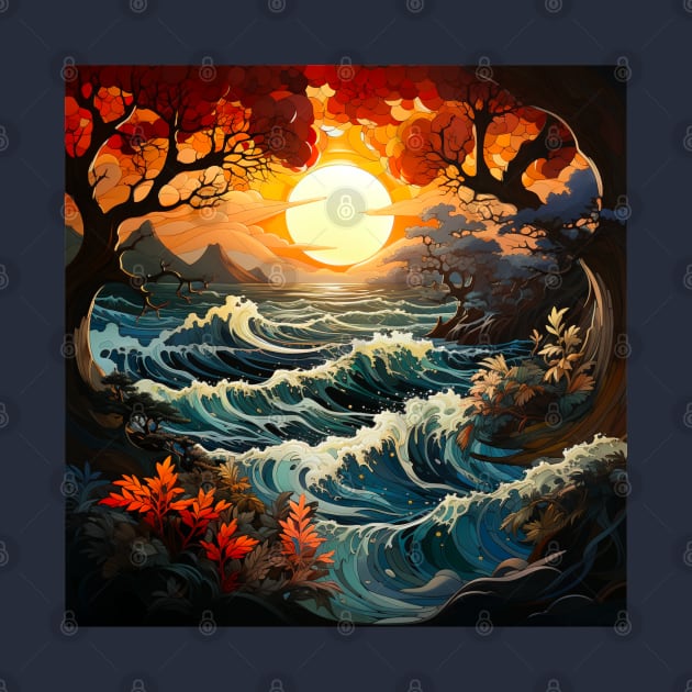 Waves ocean sunset 2 by Wolf Cove Creations