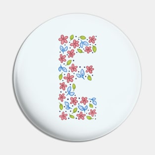 Floral Monogram Letter E - pink and blue Pin