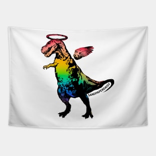 Rainbow Angel T-Rex winged halo dinosaur lgbt gay pride Tapestry