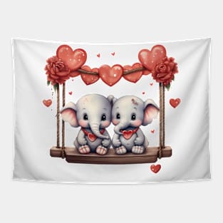 Valentine Elephant Couple On Swing Tapestry