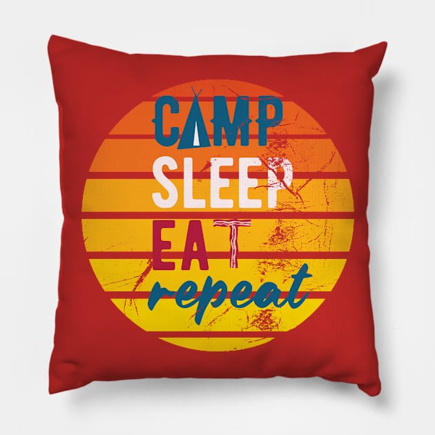 The Camp eat sleep repeat retro sun ultimate summer vibe. Pillow by AdventureLife