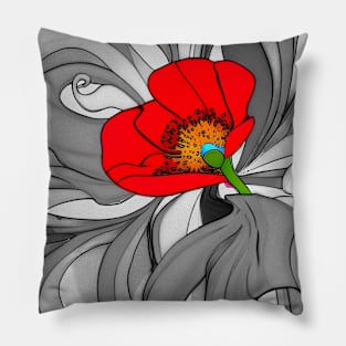 70s Style Red Poppy Flower Digital Abstract (MD23Mrl019b) Pillow