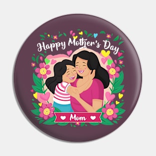 Colorful Mom and Daughter Floral Heart Art Pin