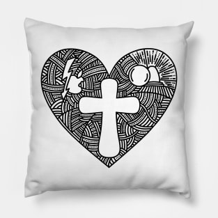 The cross of Jesus Christ drawn inside the heart. Pillow