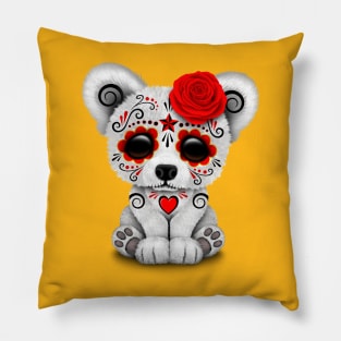 Red Day of the Dead Sugar Skull Polar Bear Pillow