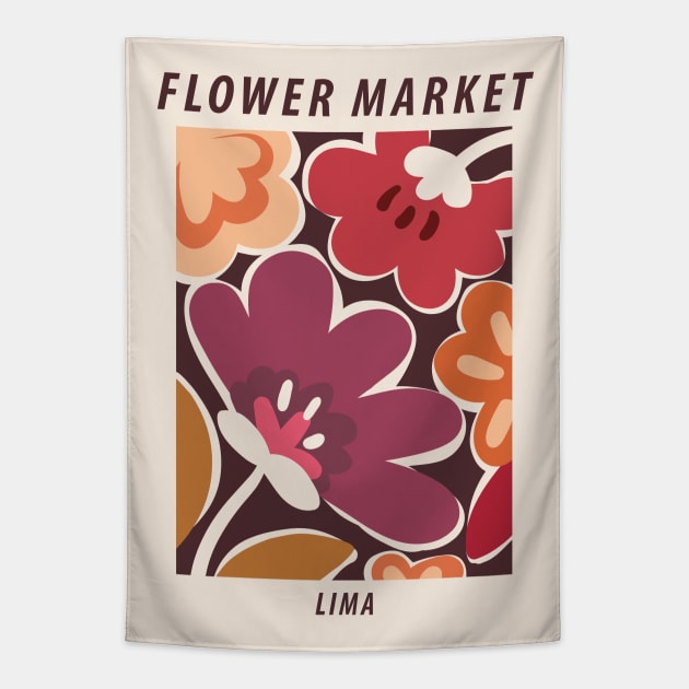 Flower market, Lima, Posters aesthetic, Abstract flowers art, Retro print, Cottagecore decor, Autumn Tapestry by KristinityArt