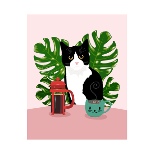 Tuxie Cat and Coffee T-Shirt