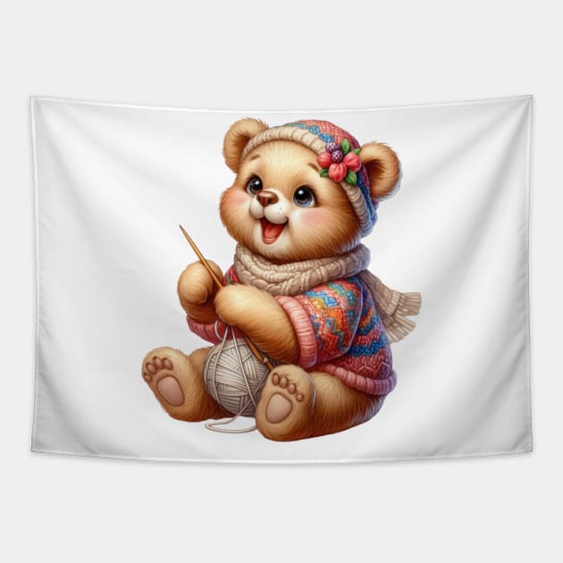 Bear Knitting A Sweater Tapestry by Chromatic Fusion Studio