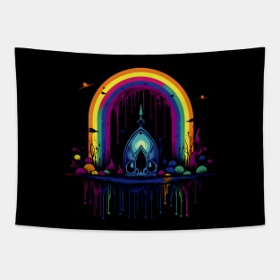 Cool Goth Rainbow Skull Neon Colors Rave Design Tapestry