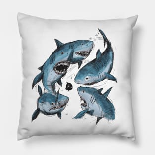 Mako Sharks Hand Drawn Pillow