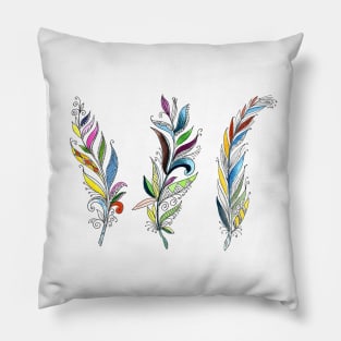 Hand Drawn Feather Colorful Pillow