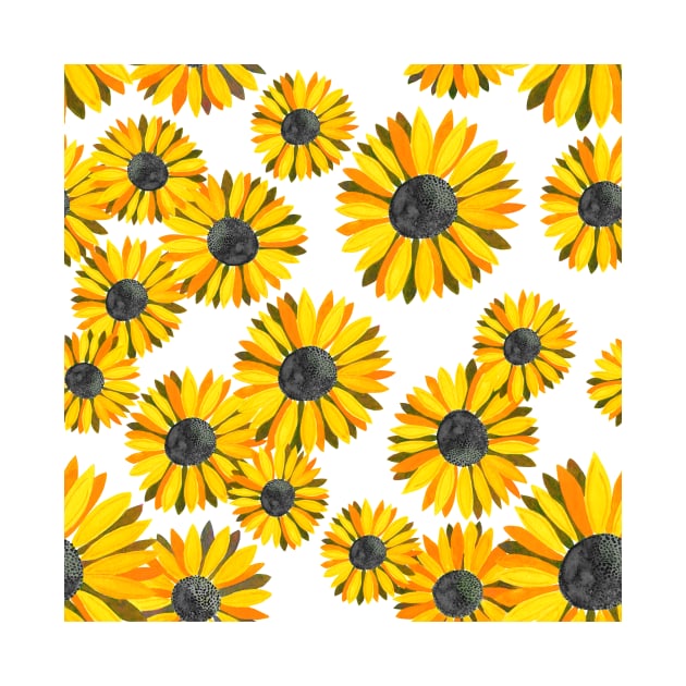 Watercolor Sunflowers Pattern - Yellow Background by monitdesign