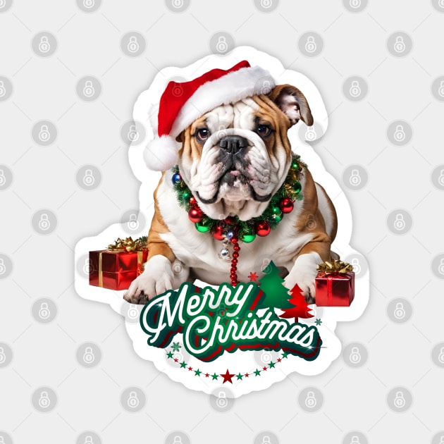 Santa Paws English Bulldog Merry Christmas Magnet by Doodle and Things