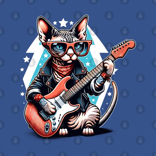 Devon Rex Cat Playing Guitar by Graceful Designs