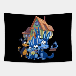 Bluey, Bingo, Bandit, and Chili Tapestry