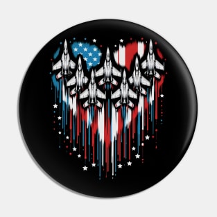 Fighter Jet Airplane American Flag USA Heart 4th Of July Pin