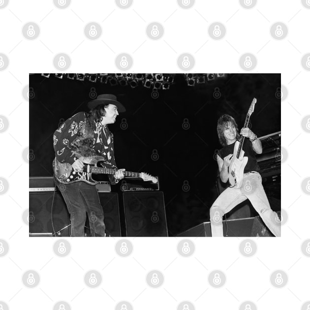 Stevie Ray Vaughan and Jeff Beck BW Photograph by Concert Photos