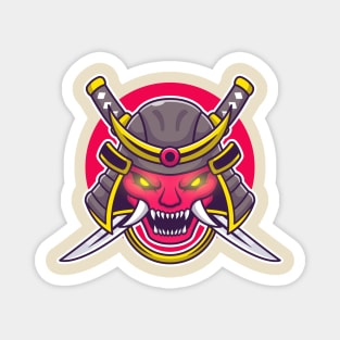 Oni Mask With Sword Cartoon Magnet