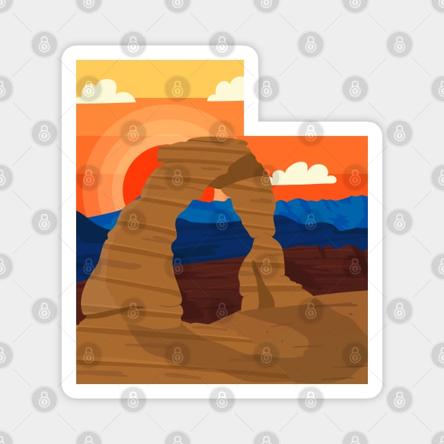 Utah USA featuring an illustration of Arches National Park Magnet by keeplooping