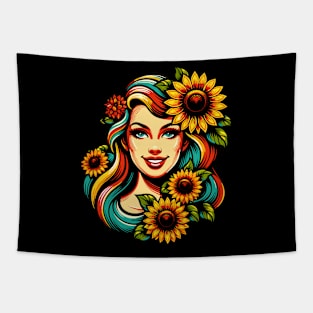 Woman with sunflowers Tapestry