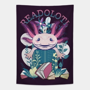 Axolotl Reading Books Readolotl Cute Axolotl Read-O-Lotl Tapestry