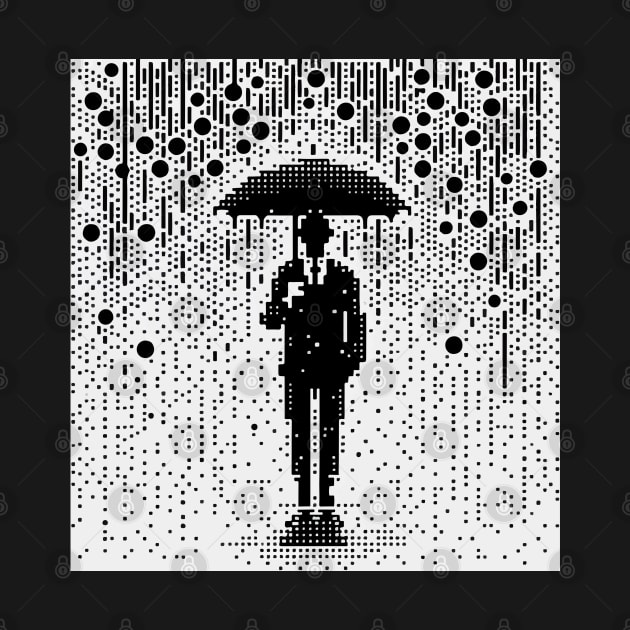 Man in suit with umbrella in rain pixel art by TomFrontierArt