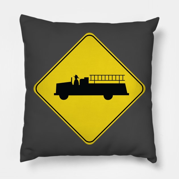 Caution Road Sign Fire Truck Pillow by shanestillz