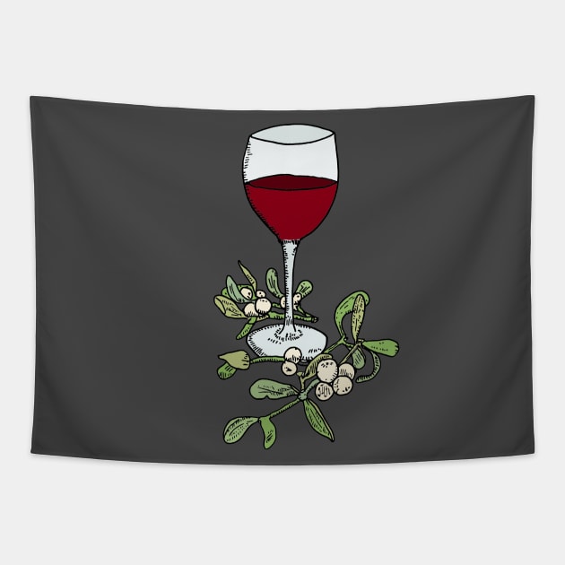 Mistletoe and wine Tapestry by JennyGreneIllustration