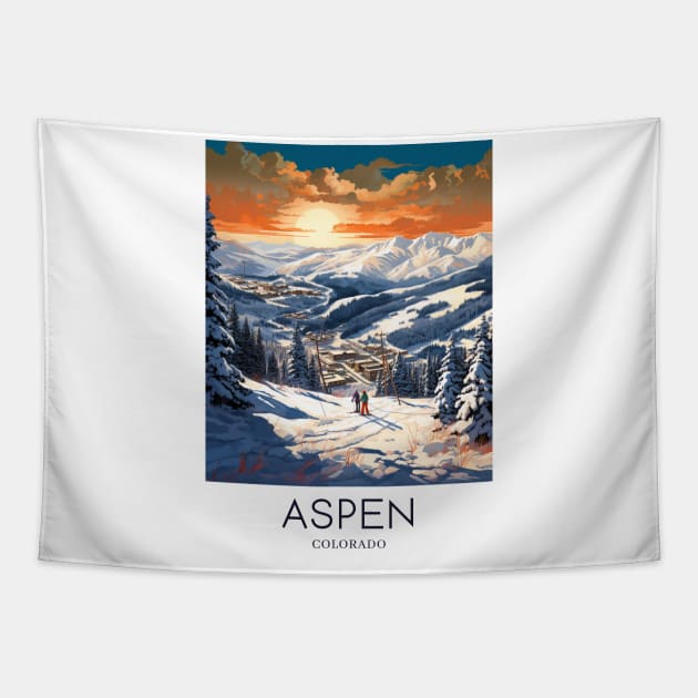 A Pop Art Travel Print of Aspen - Colorado - US Tapestry by Studio Red Koala
