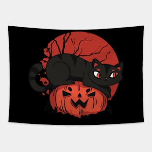 Black cat on pumpkin Tapestry