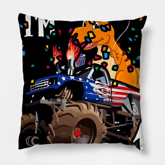 T Rex Dinosaur Monster Truck Birthday For Boys 1 Pillow by GillTee