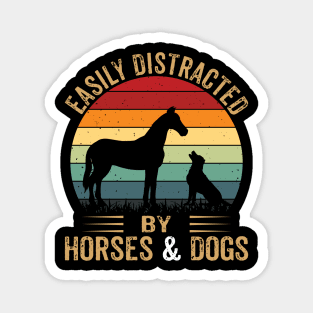 Easily Distracted By Horse And Dogs Funny Horse Riding Girls Magnet