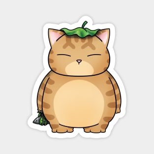 Fat Orange Cat with Leaf Umbrella Magnet