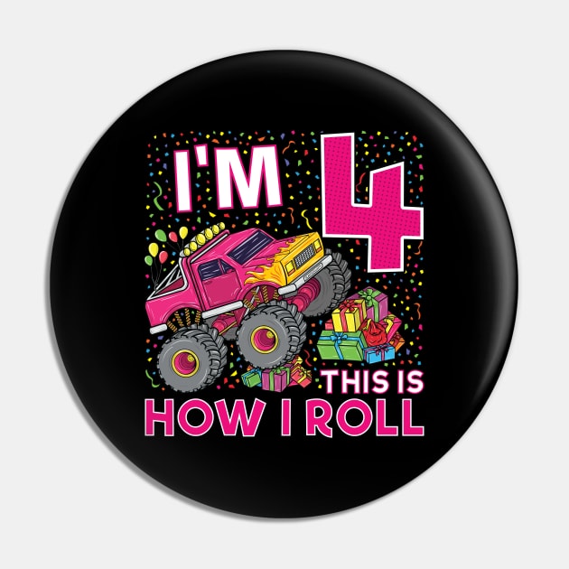 4th Birthday Monster Truck Party Gift 4 Year Old Girl Pin by silentsoularts