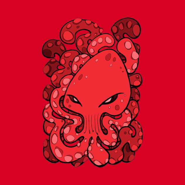 Octopus Squid Kraken Cthulhu Sea Creature - Cherry Tomato Red by BigNoseArt