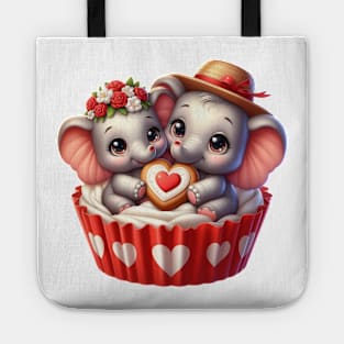 Valentine Elephant Couple In A Cupcake Tote