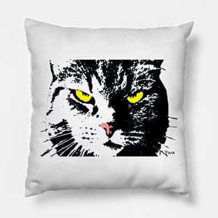 ANGRY CAT POP ART - BLACK WHITE YELLOW TRASPARENT Pillow